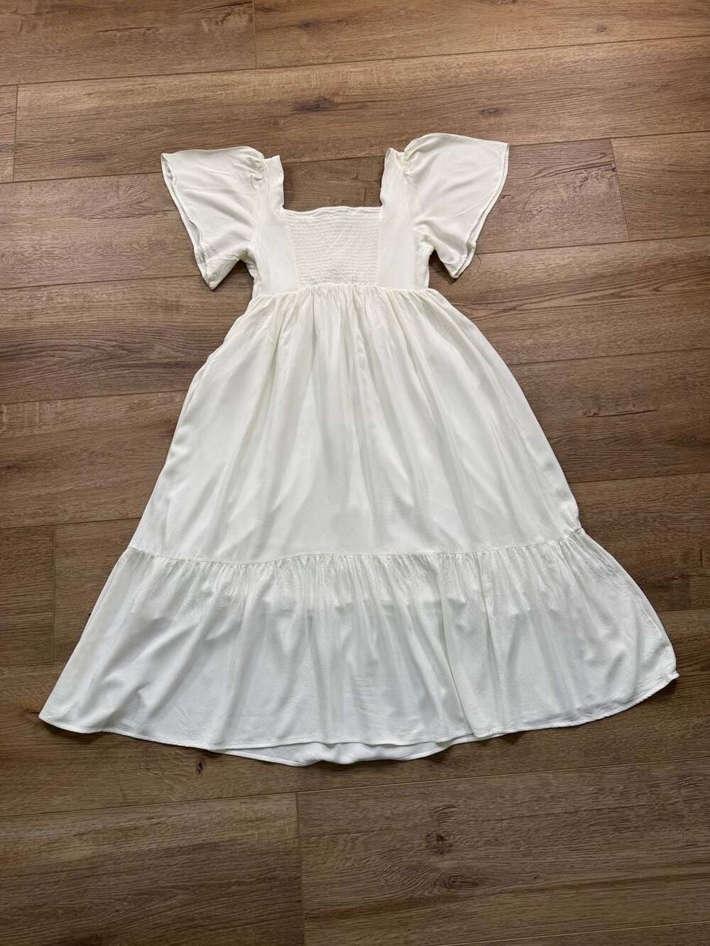 In Loom White Tiered Midi Dress S Button Front Flutter Sleeve Cottagecore - Picture 4 of 14
